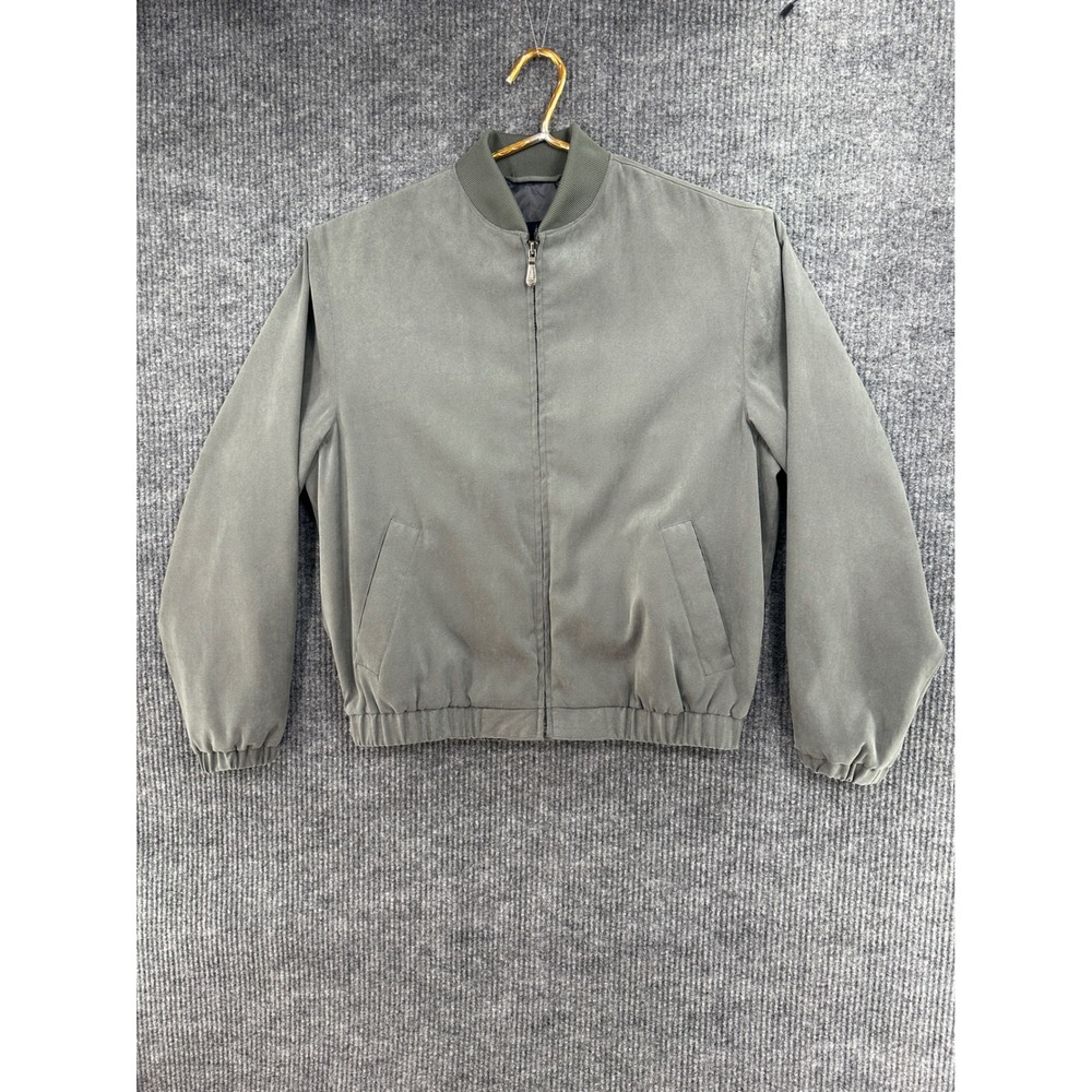 London Fog Bomber Jacket Mens Medium Sage Green Gray Excellent Zip Harrington